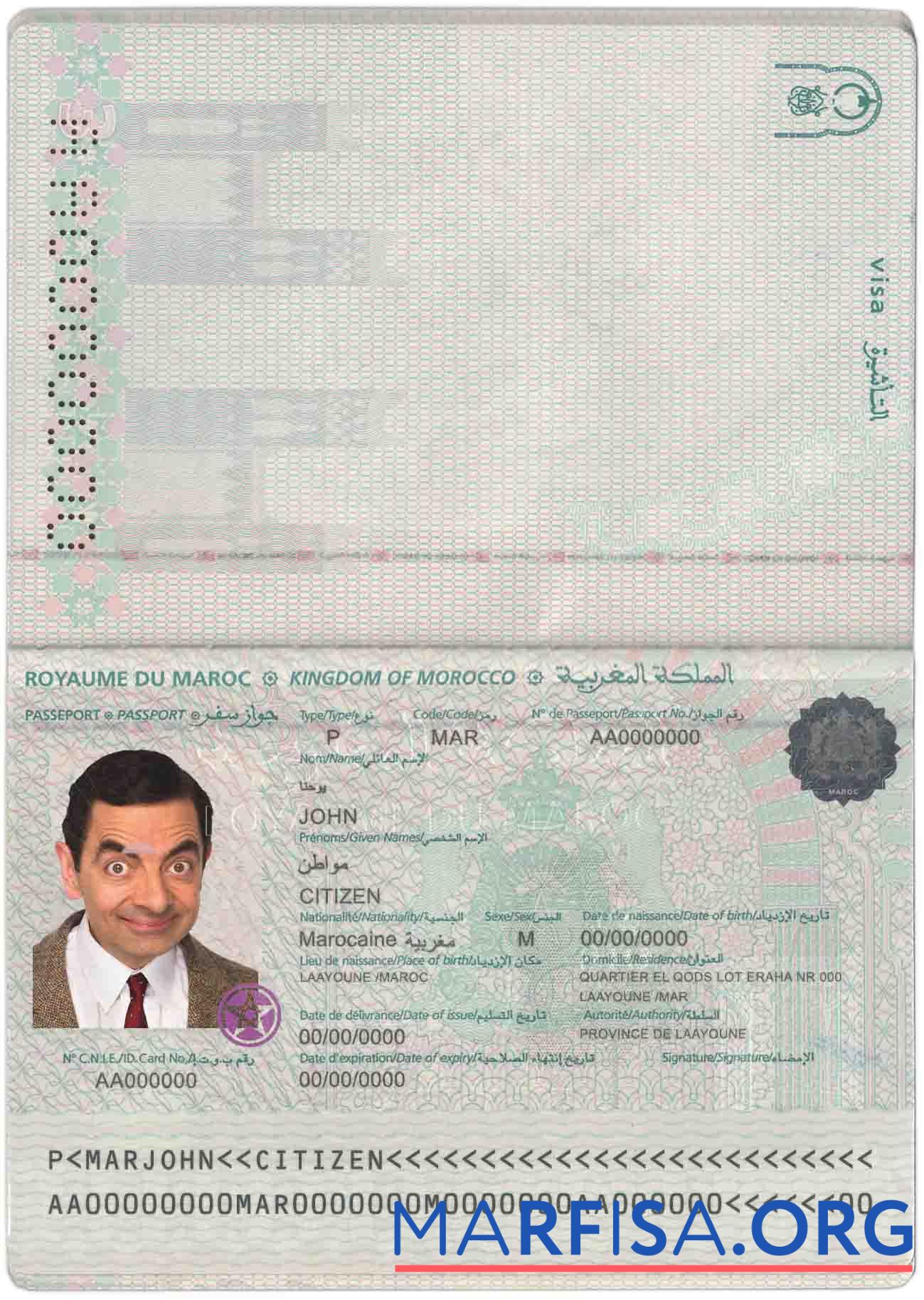 Realistic Morocco passport sample